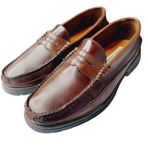 Cary Country Men's Rugged Penny Loafers Brown Burgundy Leather Loafer Size 10 W